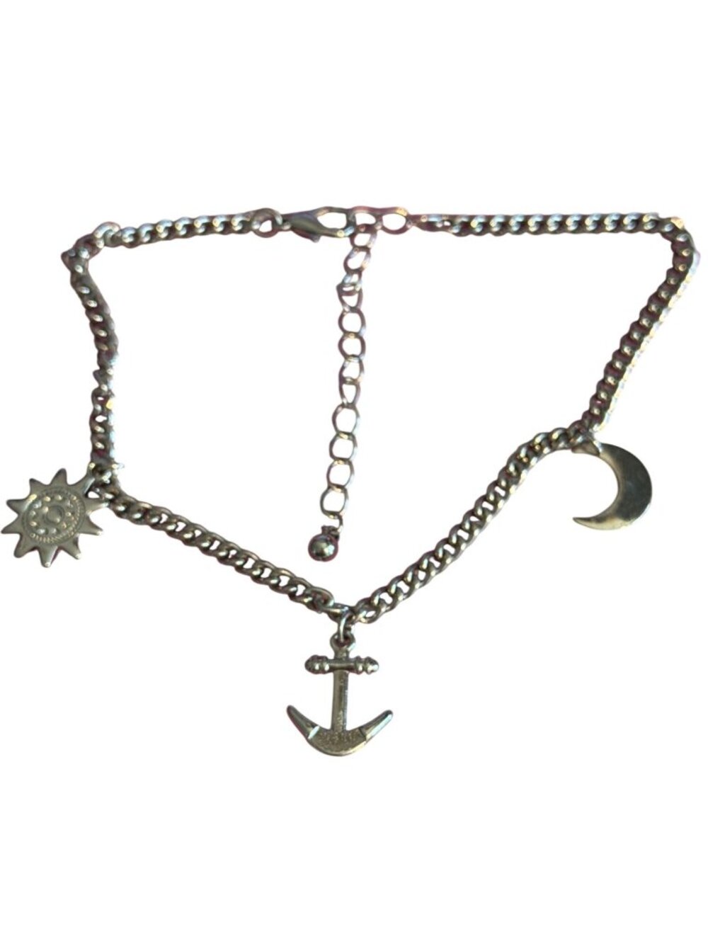Silver Tone Charm Anklet Sun Moon Anchor Adj 11.75" Chain Link 7.99g NWOT